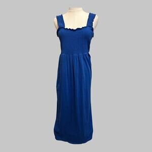 Old Navy Sapphire Blue Ruffle Straps Pockets Midi Dress Milkmaid Cottagecore L